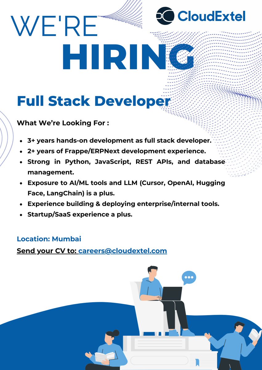 cloud_extel's tweet image. Be part of India’s digital transformation with
@cloud_extel. We are looking for a Full Stack Developer to join our team to build innovative solutions and deliver exceptional user experiences.

Apply now: lnkd.in/dShWGjQ6 or email your CV to careers@cloudextel.com #Hiring