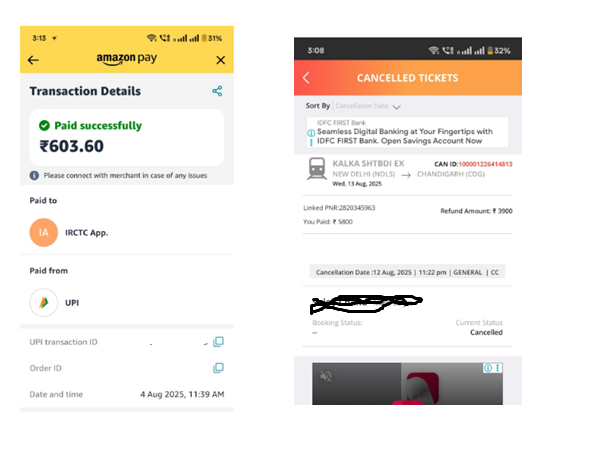 sujoychand's tweet image. #irctc #displayIssue #mobileapp
QA Display Issue 
Booked ticket Rs 580/- (ticket)+ Rs 23/-  (conv. charges) =  Rs 603/- (total) 
Ticket cancelled 
Return Exp.= Rs 390/- gotback Rs390/- 
As per Irctc app I should be getting Rs 3900/- and i paid Rs5800 "." matters for display  :)