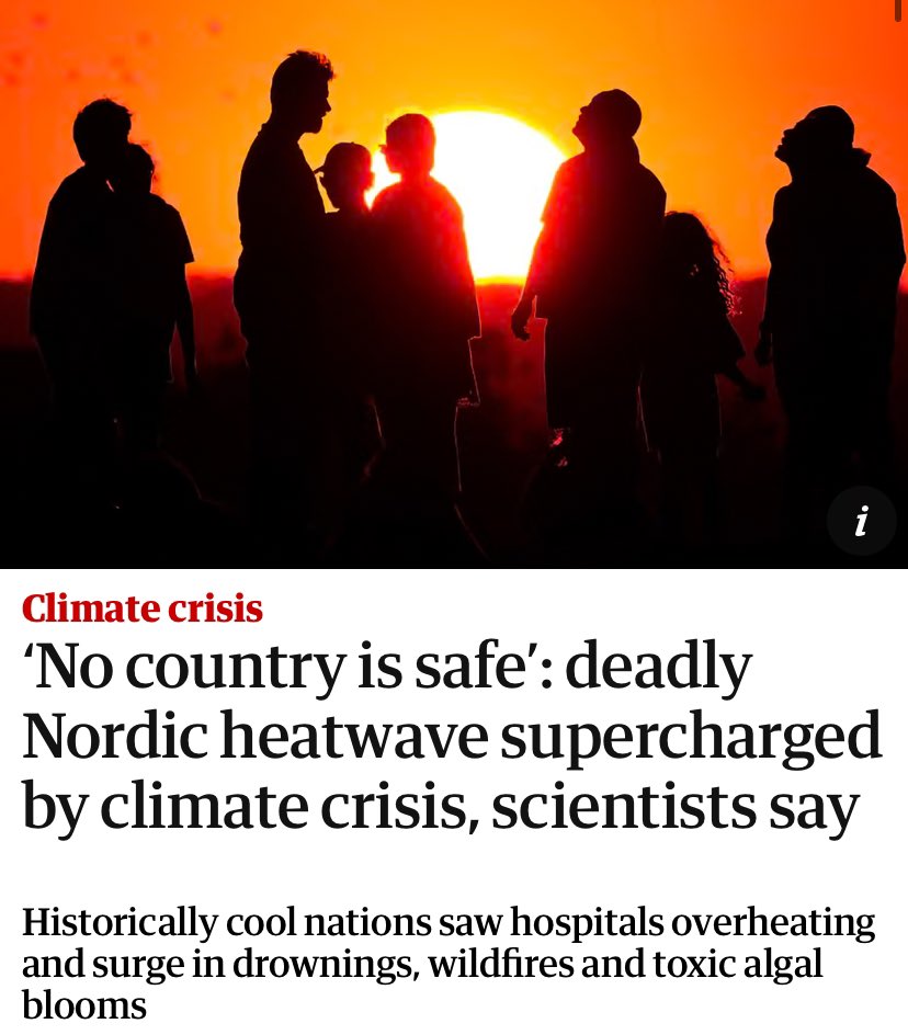 “The heatwave would have been impossible without human-caused climate breakdown.”

We’ve had 1 year above 1.5C.
Scientists warn of 4C+ in our kids’ lifetimes.
Governments are in the pocket of fossil fuel lobbyists.
&amp; the public are distracted with inanity &amp; bile.
Blows my mind.