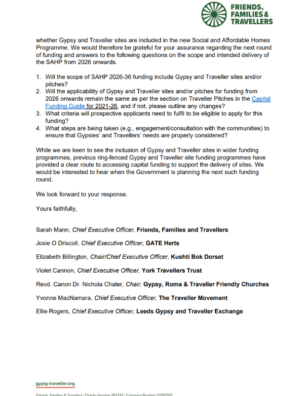 Alongside <a href="/GateHerts/">GATE Herts</a>, <a href="/KushtibokDorset/">Kushti Bok</a>, <a href="/YorkTravellers/">We're not here anymore - formerly @YorkTravellers</a>, <a href="/SanctuaryPlaces/">Gypsy, Roma and Traveller Friendly Churches</a>, <a href="/GypsyTravellerM/">The Traveller Movement</a>  and <a href="/LeedsGATE/">Leeds Gypsy and Traveller Exchange</a>, we wrote to Minister for Housing and Planning to ensure landlords can apply for funding for Gypsy and Traveller sites under the new Social and Affordable Homes Programme.