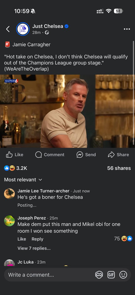 jamieta53911's tweet photo. Yo @Carra23 have you got a boner for Chelsea or something or you just an outright wanker https://t.co/rEprB5pfJc