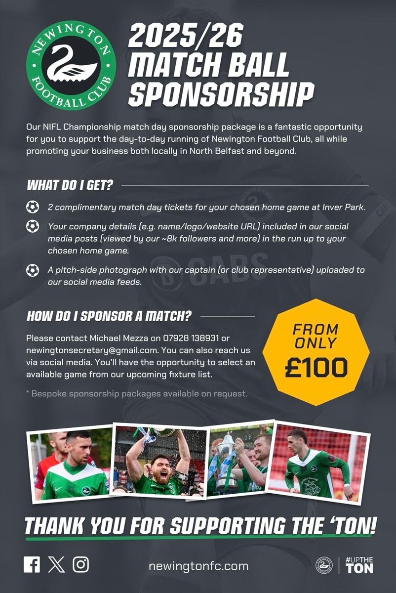 Match ball sponsorship information for the 25/26 Season⚽️🔥

Up The ‘Ton🟢⚫️