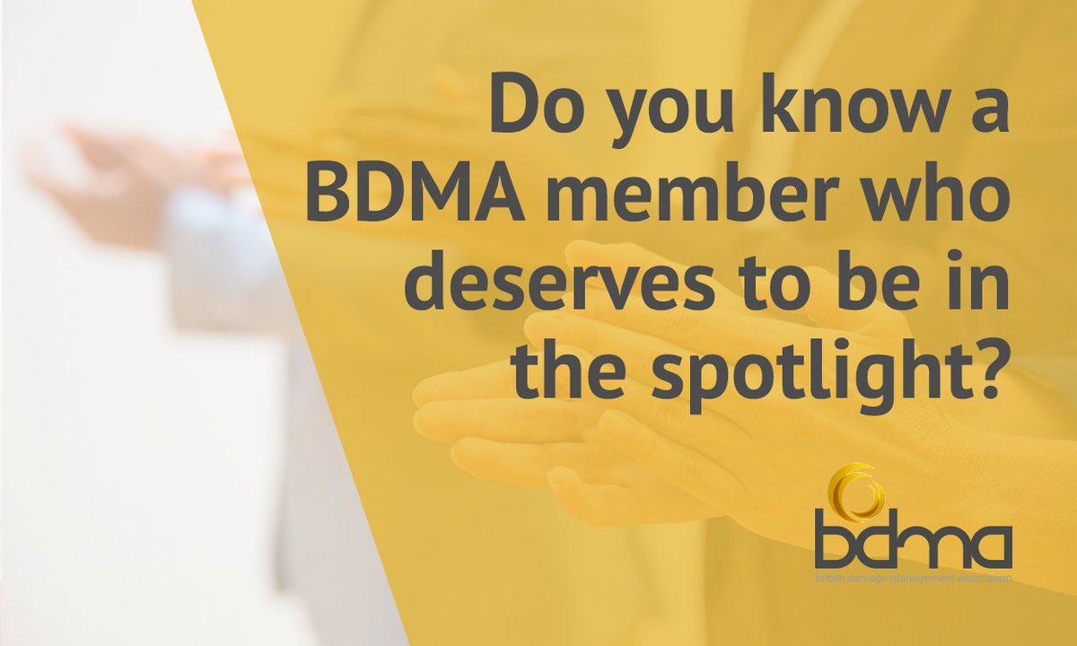 TheBDMA's tweet image. **Member Spotlight Feature**
Do you know a BDMA member who deserves to be in the spotlight and showcased in our monthly digital newsletter?
Simply email info@bdma.org.uk with details of your nominee, and why you think they should be featured!

#BDMA #damagemanagement