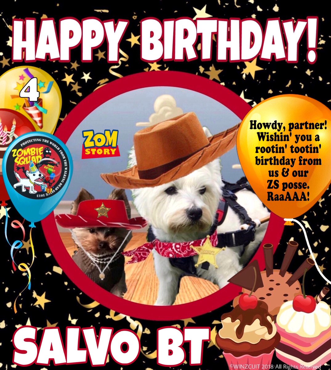 ZombieSquadHQ's tweet photo. 🎂Wishing a 🎁HAPPY 4th BIRTHDAY🎉 to our pawsome pal, SALVO BT from Leada Lord Billy &amp; your ZombieSquad pals.🎈 We hope your special day is full of tasty treats, belly rubs &amp; cayke, soldyer. RaaAAA!!
♥️💛🎂🎁🎈🎉
@salvo_bt @ZSBirthday #ZSHQ https://t.co/ahNeQR9kAM