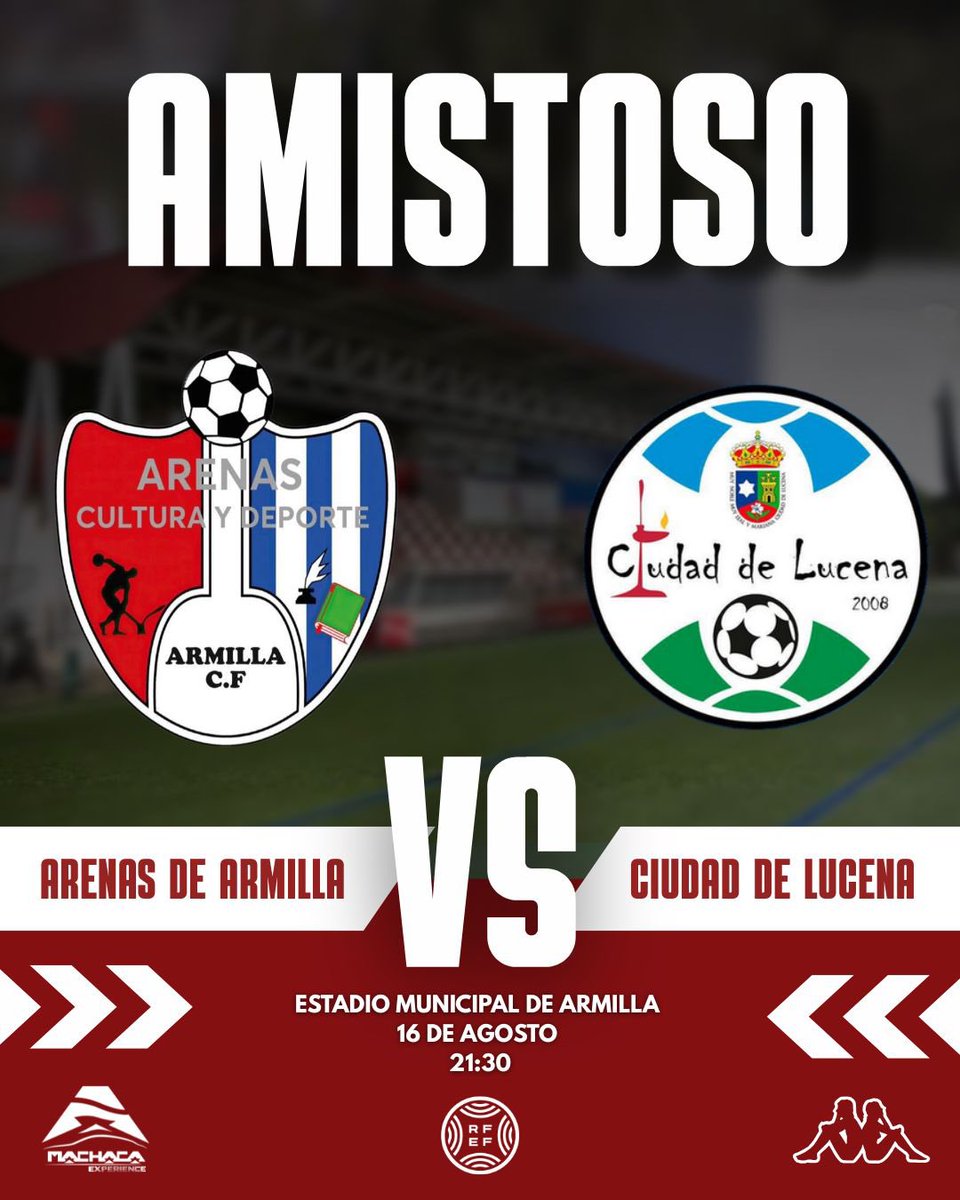 Amistoso | Ciudad de Lucena

🆚 <a href="/ciudaddelucena/">C.D Ciudad de Lucena</a> 
🏟️ Estadio Municipal de Armilla
🗓️ 16 de Agosto
⏰ 21:30

¡Primer partido en casa!

#SomosArenas #Since1931 #LaIlusiónDeUnPueblo