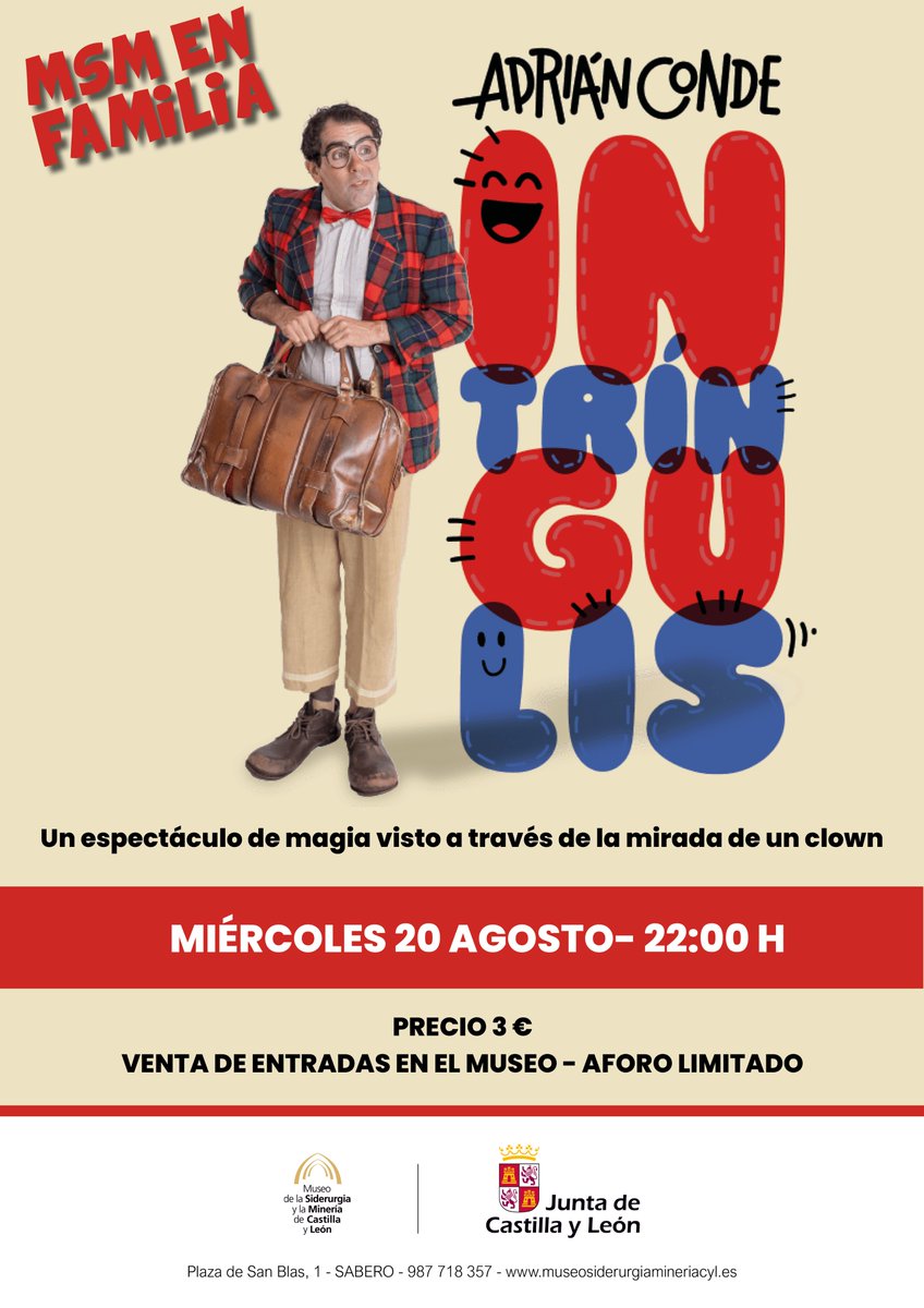 Ya tienes disponibles las entradas para el divertido espectáculo INTRINGULIS del mago ADRIAN CONDE.... a la venta en la recepción del museo.
