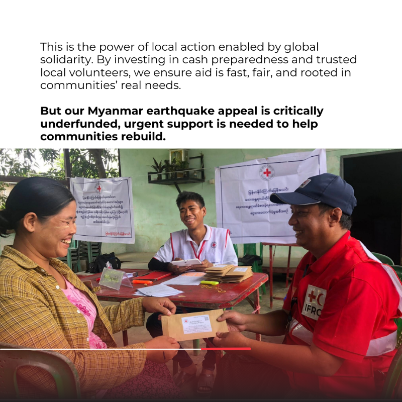 ifrc's tweet photo. 💨 After #TyphoonYagi, the @MyanmarRedCross, supported by IFRC, provided over 614 million MMK to 1,536 households 🏠.
“The whole village is happy. I’m very grateful to MRCS.”
🌍 Local action + global solidarity = aid that’s fast, fair, and rooted in real needs.
