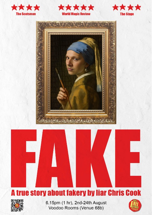 We're really proud of our poster for FAKE this year!

If you ❤️ our poster, please vote for it here:
comedy.co.uk/posters/browse…

#EdFringe #EdFringe2025 #PosterDesign <a href="/chriscookmagic/">Chris Cook</a> <a href="/TheFreeFringe/">PBH's Free Fringe</a>