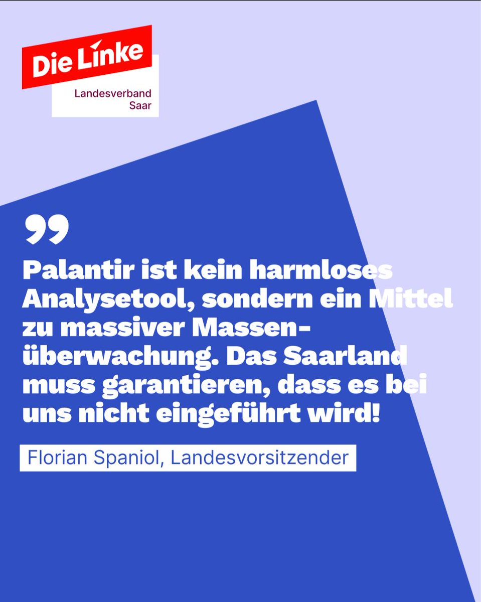 DIELINKESaar's tweet photo. 📢 Die Linke Saar: Palantir hat in einem demokratischen Rechtsstaat nichts verloren 🚫🛡️ https://t.co/EvQNH7cWjJ