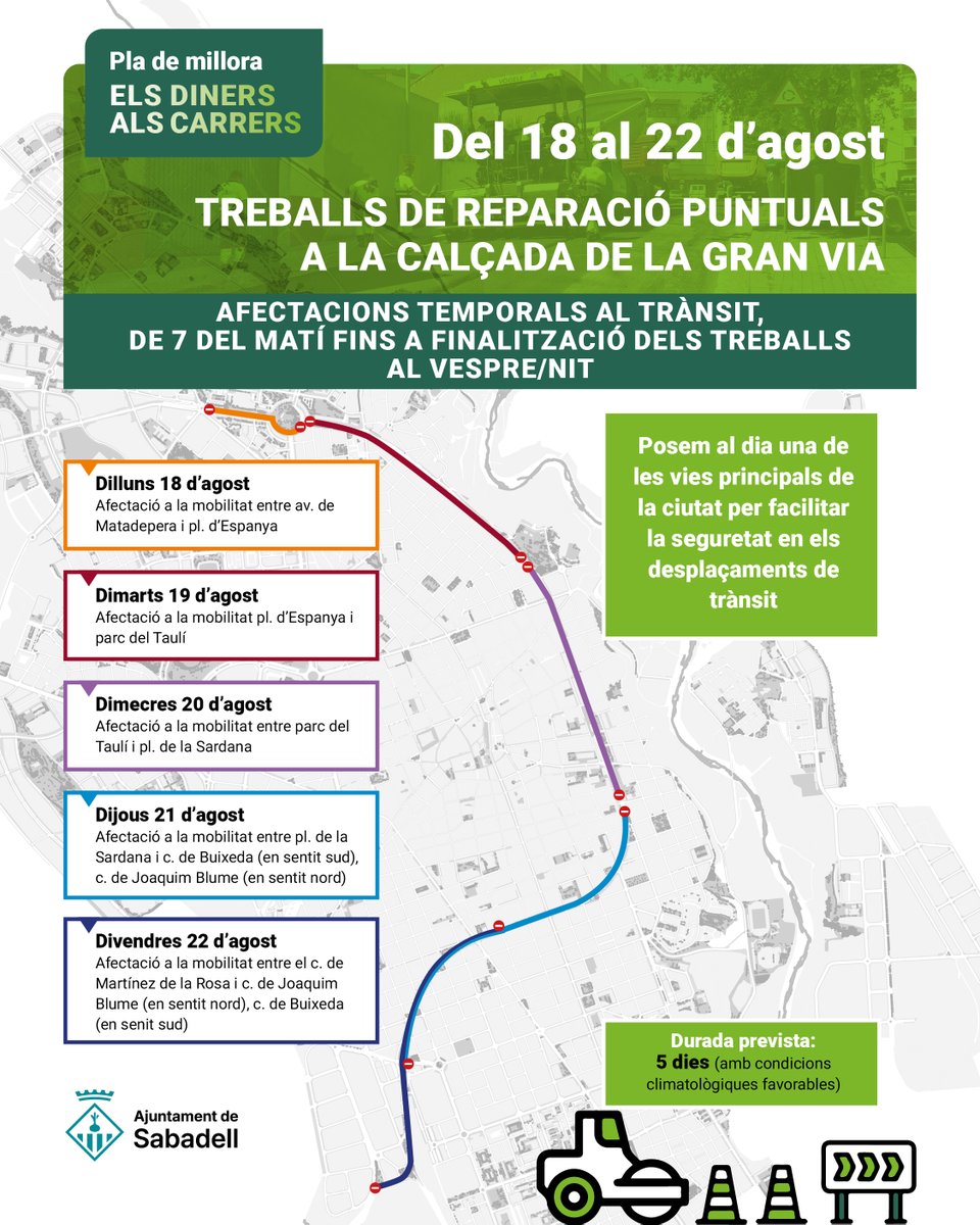 tussccl's tweet photo. ⚠️🚧🚍 Afectacions a les línies #L1, #L8, #L11 i #L14 amb motiu del tall al trànsit de la pl. d'Espanya, entre l'av. de Matadepera i l'av. de Josep Tarradellas per obres de reparació puntuals a la calçada.
📅 Dilluns 18 d'agost
⌚ De 7 h a 20 h aprox.
👉https://t.co/P9fI24dTzt https://t.co/NFeSm0DZSx