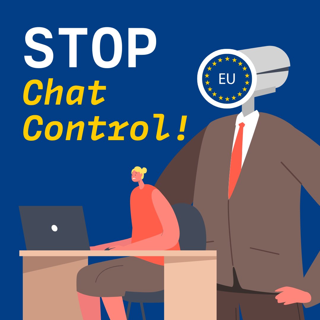 🚨 Stop Chat Control! 🚨

The EU Council wants all your messages to be read by ominous AI. But government and military accounts will be exempt. Why? For security. 😤 

Vote: October 14.
Key meeting: September 12.

📢 Act now! We've got two months to stop Chat Control: