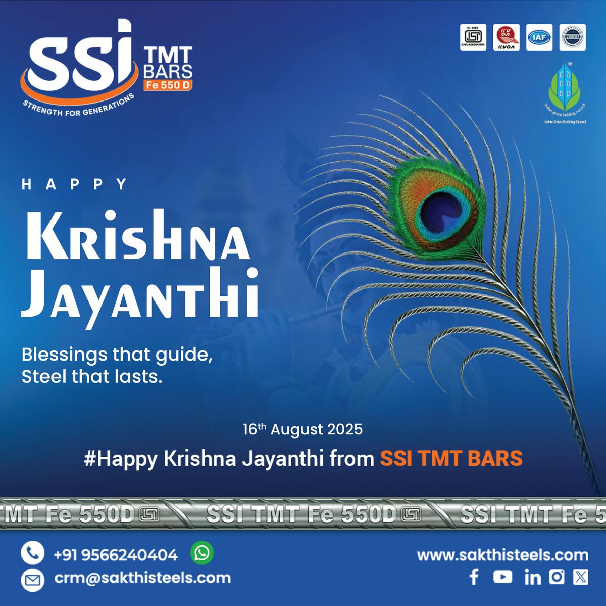 ssitmtbar's tweet image. Strength That Stands the Test of Time

On this auspicious Krishna Jayanthi, we celebrate the divine blessings that guide us and the steel-strong values that keep us grounded.

#KrishnaJayanthi #Janmashtami2025 #SSITMTBars #StrengthForGenerations #SteelThatLasts #FestivalOfFaith