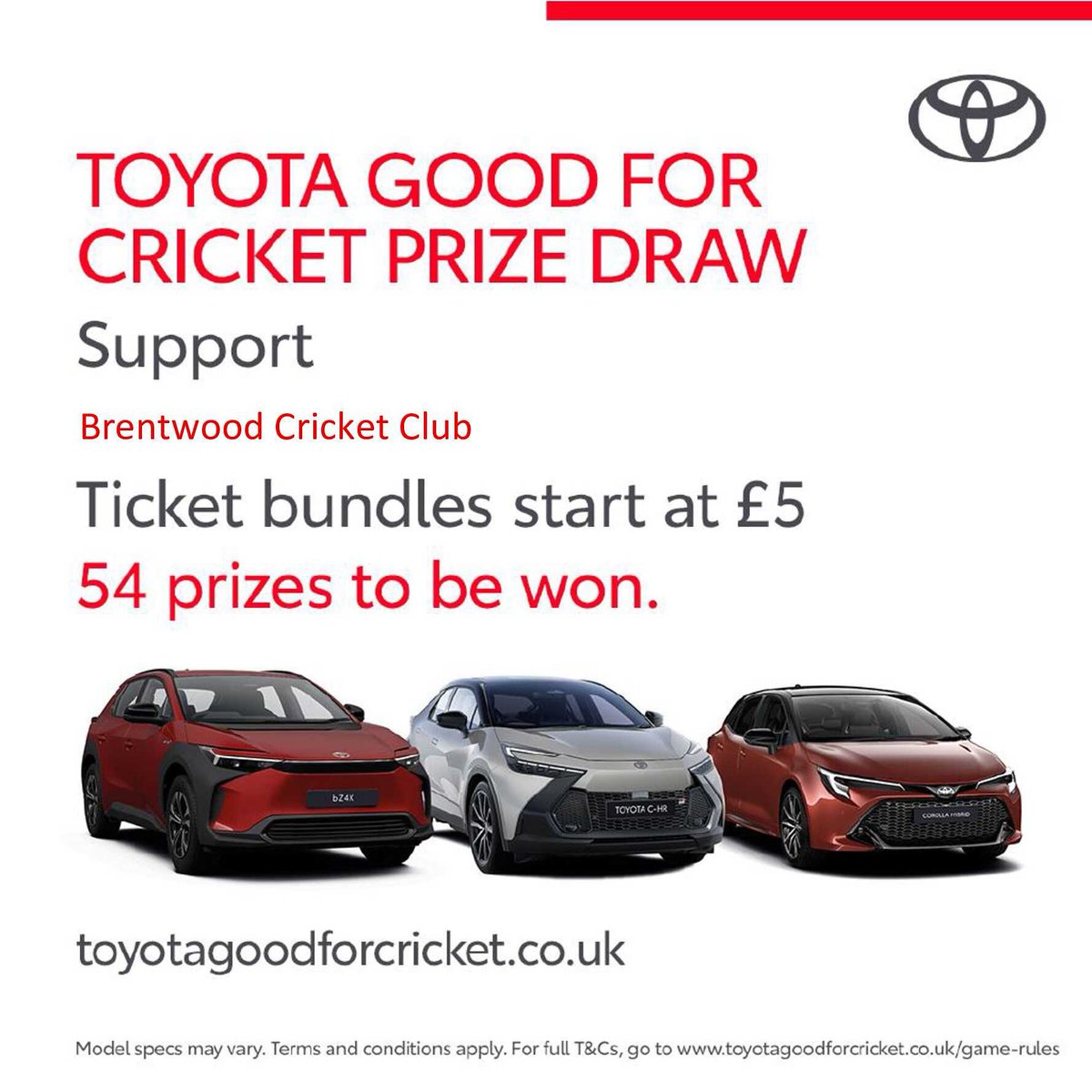 Calling all members / supporters, you can win some amazing prizes (cars, cricket experiences and gift cards) whilst supporting the club.  Tickets start from £5, 100% of proceeds to the club! toyotagoodforcricket.co.uk/support/brentw…