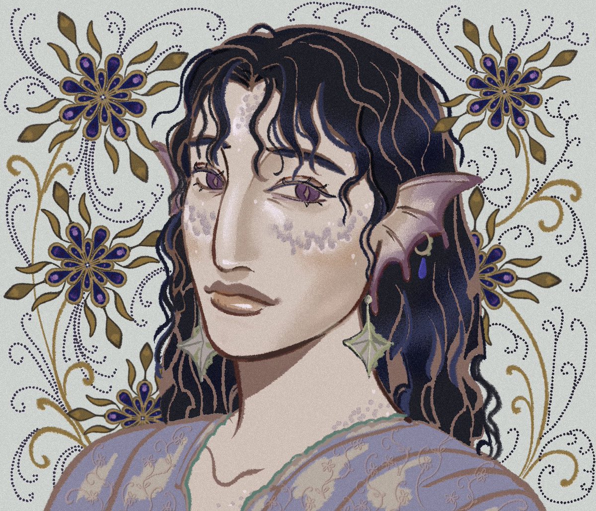 gonna yell about it here too hehe got this gorgeous headshot commission of my oc Lucien (he/him) from Caleb (<a href="/sethpuertoluna/">🪬 Caleb 🪬</a> here/ littlestpersimmon on tumblr &amp; bluesky)!! 

Completely over the moon he’s so perfect 🥹
Thank you again~!