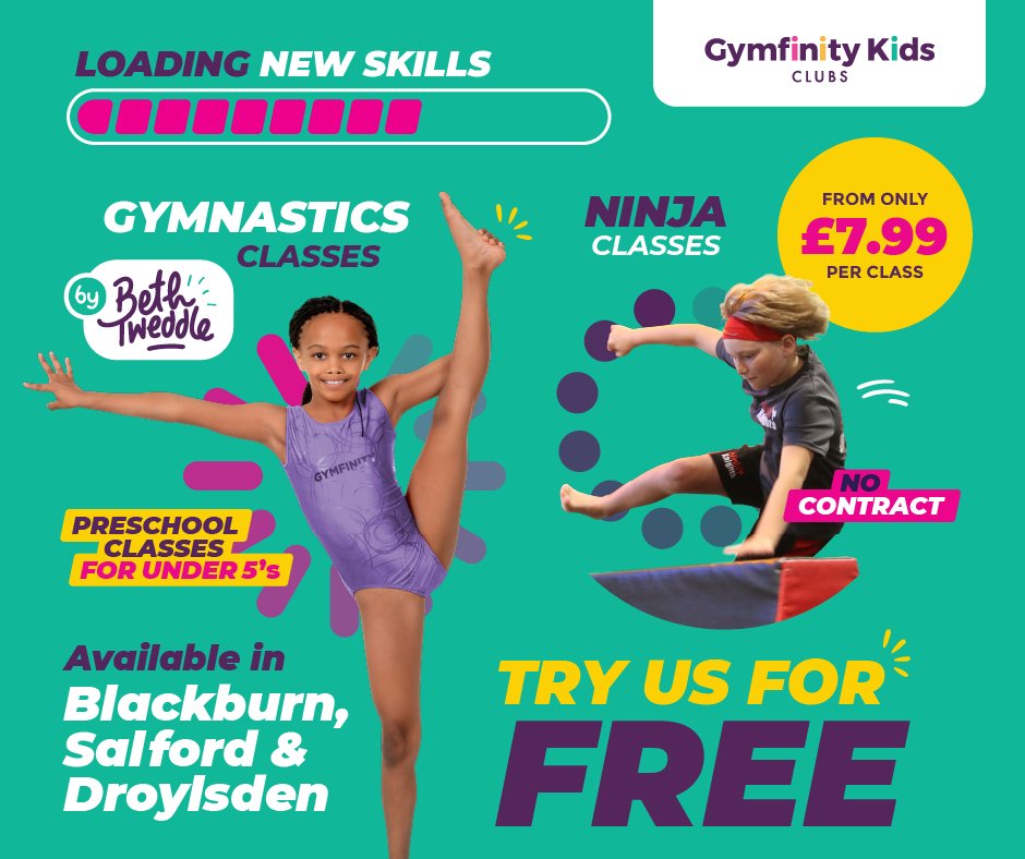 I'm launching 3 new community clubs with @gymfinitykids this September!
Get your child excited about getting active &amp; book a free gymnastics or ninja taster for when the clubs open: bit.ly/3Z23M16
Find out more about the new clubs: bit.ly/3BVBp8x