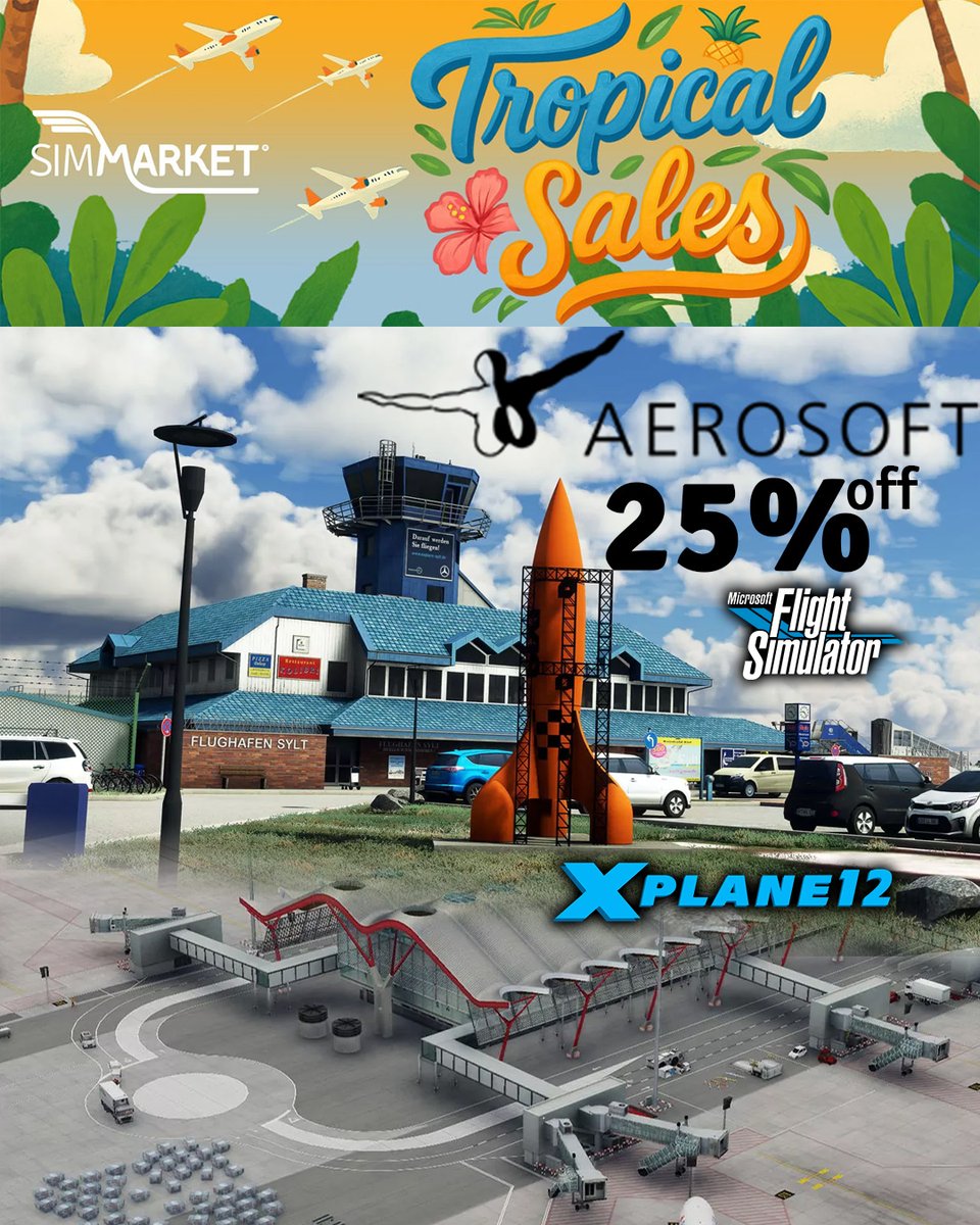 simflight's tweet image. 💰 AEROSOFT HOLIDAY☀️SALE – 25% OFF 💰

at SIMMARKET until 15 Aug 2025!
simmarket.short.gy/AO25

MSFS:
Heide-Büsum | FSDG Lite - La Romana | FSDG - Sylt | Aerosoft Heliports Bratislava

XP12/11:
Madrid | Friedrichshafen | Helgoland | St. Tropez | Istanbul

#Aerosoft #SIMMARKET