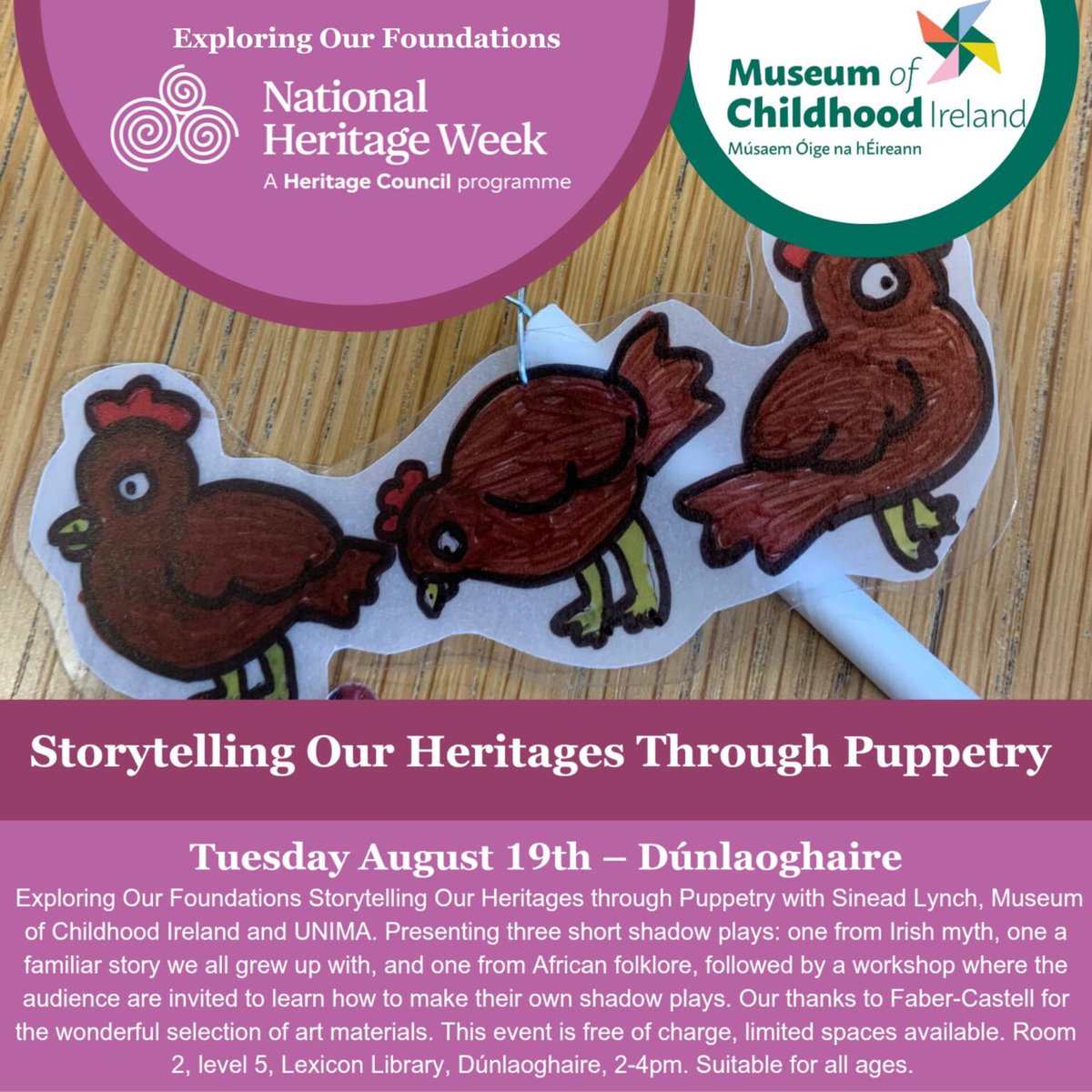 museumofci's tweet photo. 🎭 ✨ #ExploringOurFoundations #heritageweek 
Aug 19,2–4,Lexicon R2,L5 #DúnLaoghaire #MuseumOfChildhoodIreland ‘s Sinéad Lynch #puppets #IrishMyths 
#Fairytale #AfricanFolklore https://t.co/L781RjxbIJ heritage-week-2025-at-the-museum-of-childhood-ireland-musaem-oige-na-heireann/ https://t.co/bAPuC3pUfh