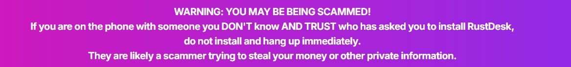just come across this excellent anti-scam warning on a remote control software web site. Why aren't <a href="/TeamViewer/">TeamViewer</a> <a href="/anydesk/">AnyDesk Software</a> etc doing the same ?