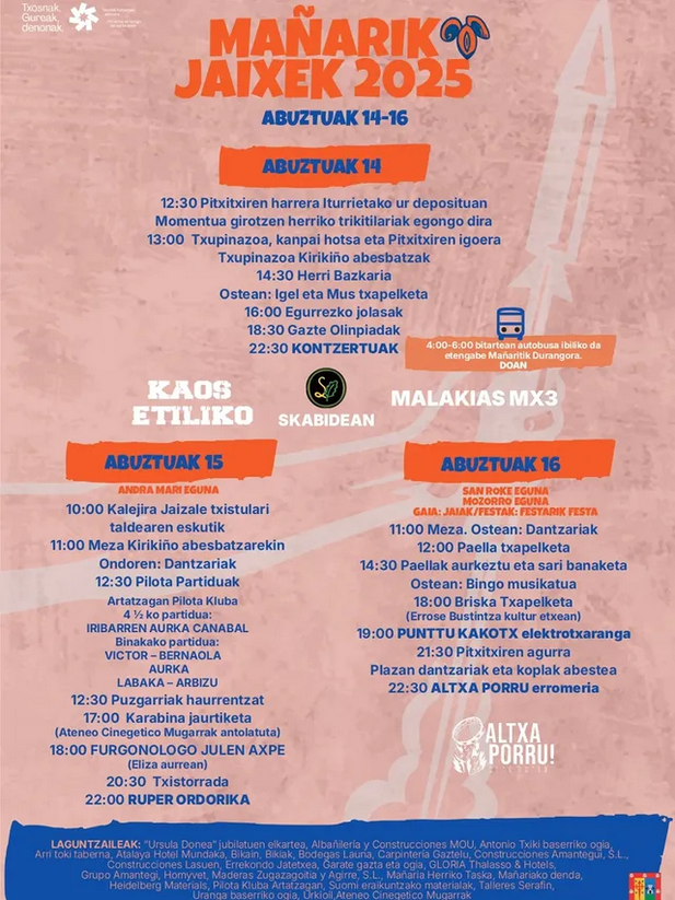 Gaur, hilak 14, Mañariko Plazan, SKABIDEAN + KAOS ETILIKO + MALAKIAS MX 3: bizkaie.biz/1755089071408

👉 instagram.com/skabidean.tald…
👉 instagram.com/kaosetilikofic…
👉 instagram.com/mx3.archive/
👉 instagram.com/manarikoudala/