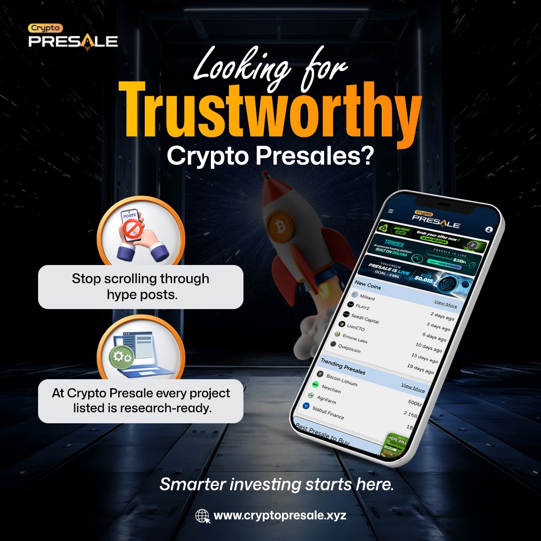 CryptoPresaleX's tweet photo. Find crypto projects worth your time.⏳
At Crypto Presale, we bring you listings backed by real data not just hype.📊
Visit more - https://t.co/ia3F4Jnmp7
#CryptoPresale #CryptoResearch #SmartInvesting #PresaleProjects #crypto #community #projects #presales https://t.co/PDiGWUN4xM