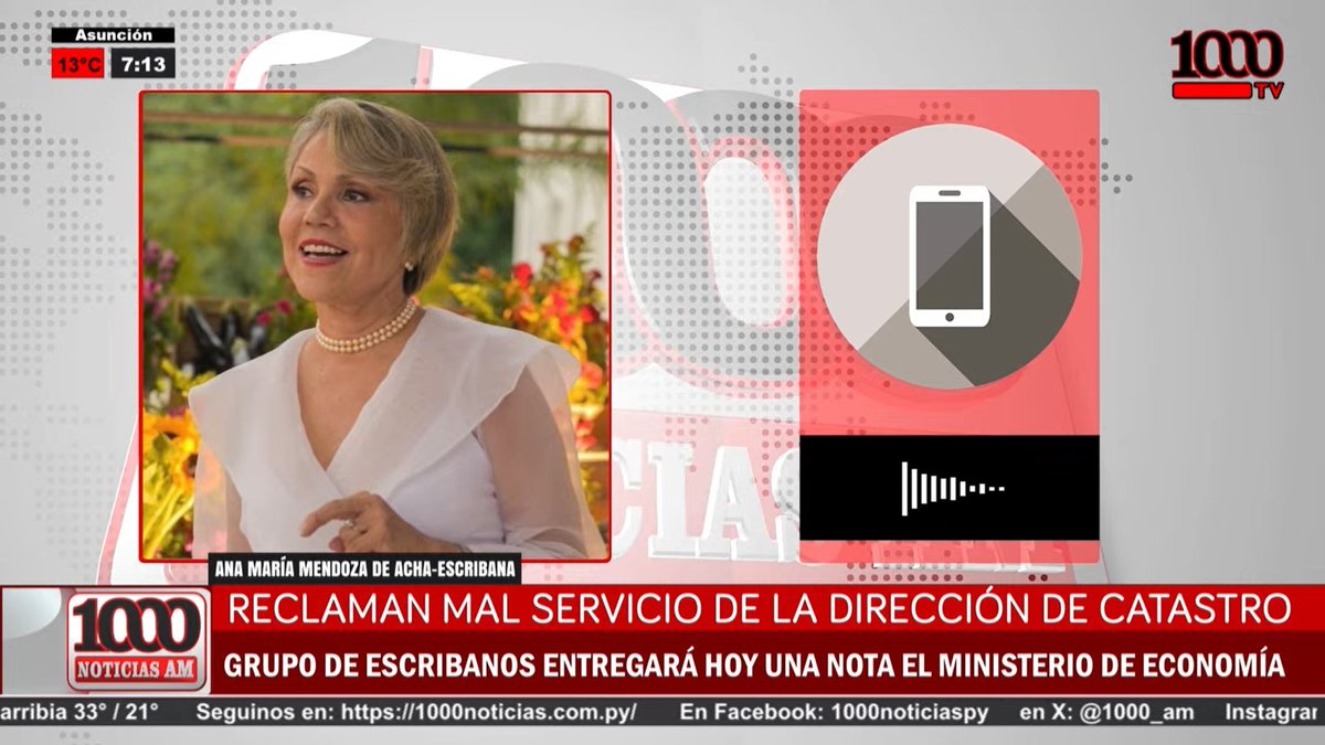 ESCRIBANOS RECLAMAN "PÉSIMO SERVICIO DE CATASTRO" |🇵🇾📍

🗣Habla la escribana Ana María Mendoza de Acha, c/ <a href="/aniriv/">Ani Rivas</a>, <a href="/danielriosgz/">Dani Rios</a> y <a href="/enriquelugo95/">Enrique Lugo</a> sobre nota que entregarán al <a href="/MEF_Paraguay/">Ministerio de Economía y Finanzas - Paraguay</a> 

#1000NoticiasAM #1000am📻🎙 
🔴x.com/i/broadcasts/1…
