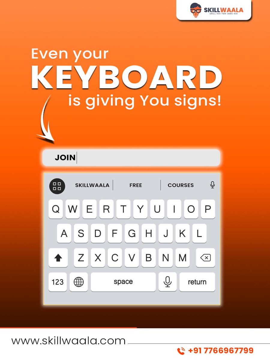 skillWaala's tweet photo. Even your keyboard is giving you signs⌨
Don’t ignore the signs — DM us today and let’s make things happen📷
Call or WhatsApp us: 7766967799
#skillwaala #ProductivityTip #SMM #freecourses #digitalmarketingcourse #graphicdesigningcourse #animationcourse #wedevelopment #jobready https://t.co/S9F17Lo3Pd