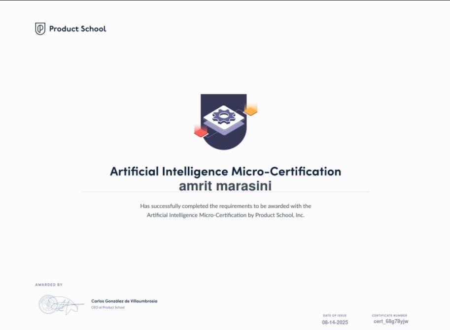 amrit_twts_'s tweet image. Thrilled to announce I’ve earned my Artificial Intelligence Micro-Certification from @ProductSchool! Grateful for the knowledge and excited to apply it. #AI #MicroCertification #ProductSchool #Tech