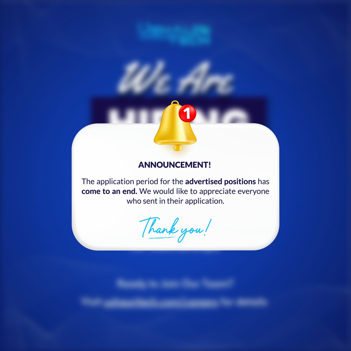 UshauriTech's tweet image. We sincerely appreciate all applicants for taking their time to complete the application. Selected applicants will be notified soon. Thank you