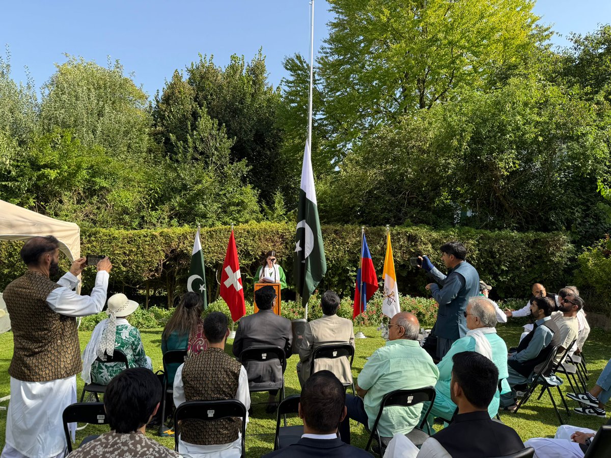 Pakistan Embassy Switzerland (@pakinschweiz) on Twitter photo To mark the Marka-e Haq & Independence Day 14 August, a flag hoisting ceremony was held at 🇵🇰 Embassy in Bern 🇨🇭. The event was attended by a number of 🇵🇰is living in 🇨🇭. Messages from the President, PM & DPM/FM were read-out.
<a href="/ForeignOfficePk/">Ministry of Foreign Affairs - Pakistan</a> <a href="/PkPublicDiplo/">Public Diplomacy Pakistan</a> <a href="/aamirshouket/">Ambassador Aamir Shouket</a> To mark the Marka-e Haq & Independence Day 14 August, a flag hoisting ceremony was held at 🇵🇰 Embassy in Bern 🇨🇭. The event was attended by a number of 🇵🇰is living in 🇨🇭. Messages from the President, PM & DPM/FM were read-out.
<a href="/ForeignOfficePk/">Ministry of Foreign Affairs - Pakistan</a> <a href="/PkPublicDiplo/">Public Diplomacy Pakistan</a> <a href="/aamirshouket/">Ambassador Aamir Shouket</a>