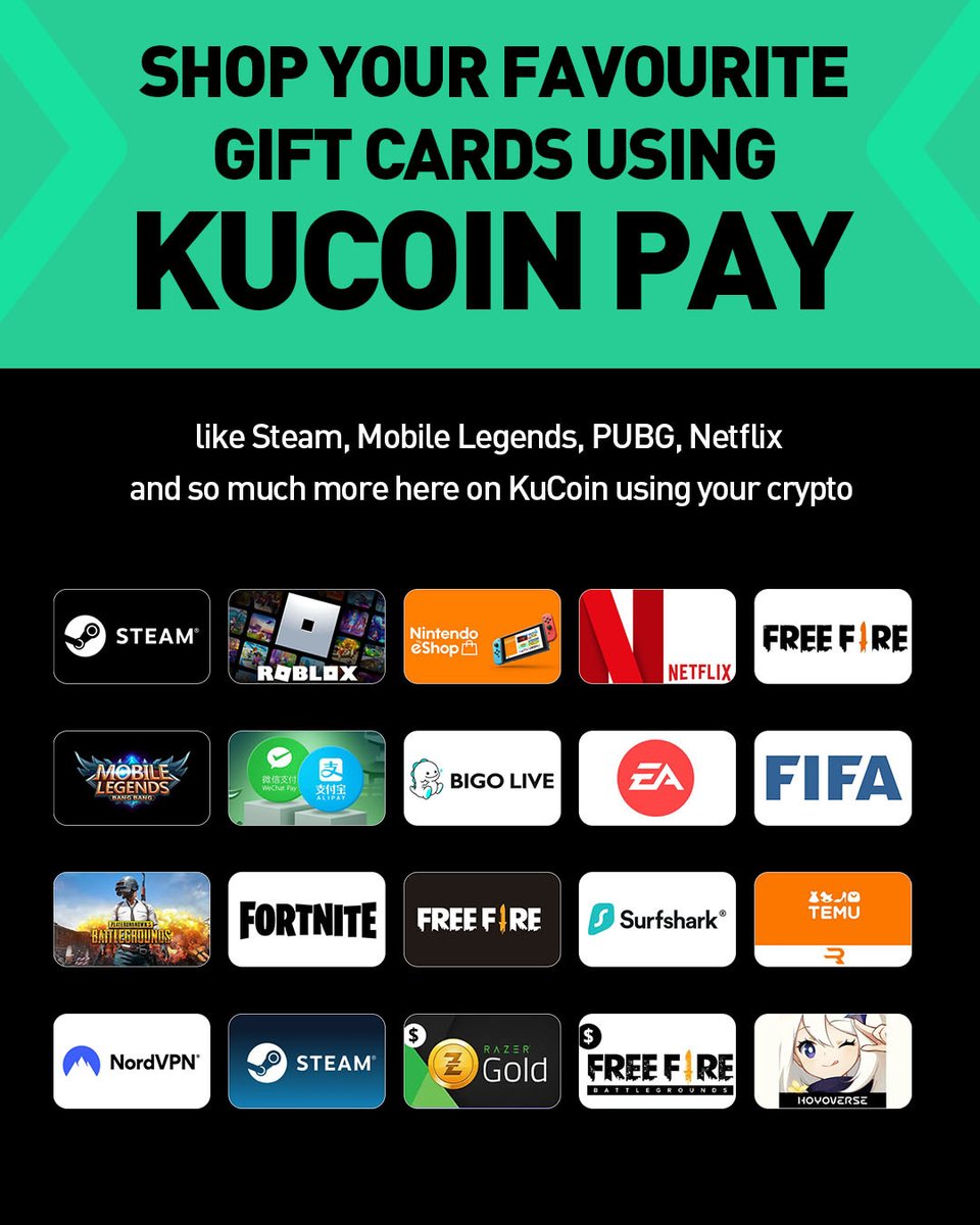 🚀 Crypto Just Got More Useful! 💳 Turn your crypto into gift cards with  KuCoin Pay 🎁 ✓ Browse popular Web3 marketplaces ✓ Pay instantly with your  crypto 🛒 Up to 50%
