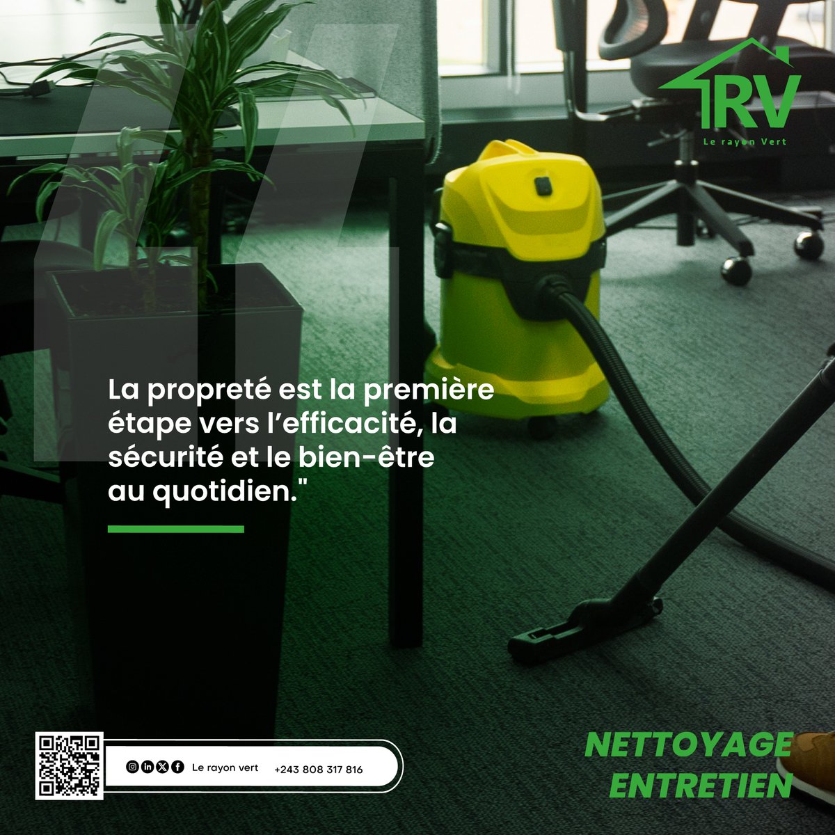 LeRayonvertRdc's tweet photo. La propreté est la première étape vers l’efficacité, la sécurité et le bien-être au quotidien.
✨ Un bureau, une maison ou tout espace propre stimule la concentration, prévient les accidents et crée une atmosphère agréable pour tous.

#Propreté #Efficacité #BienÊtre #Organisation https://t.co/QJWSX97TiB