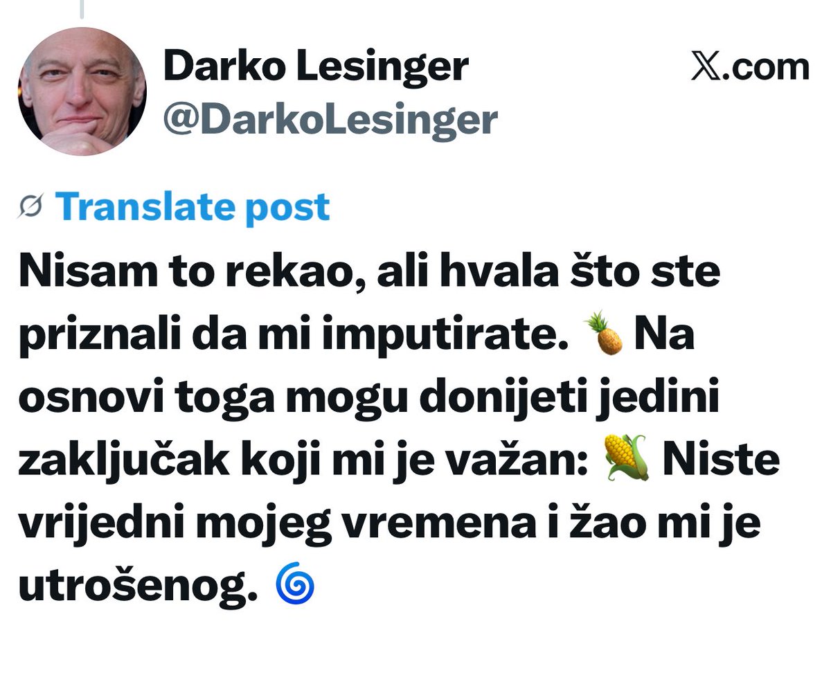 Nazalost vi sami sebi imputirate ja samo konstatujem .Veliki pozdrav za vas ego 🙏🏻👍i vjeruj te mi imate vi mnogo,mnogo vise utrosenog vremena od ovoga,samo sam ja iskren da vam to kazem i skrenem paznju😇Znam ja da je tesko je istjerati Balkan iz sebe 😜<a href="/DarkoLesinger/">Darko Lesinger</a>