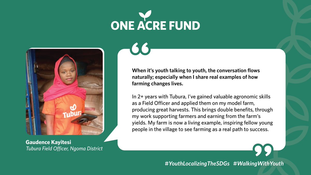 One Acre Fund Rwanda (@oneacrefundrw) on Twitter photo Youth empowering Youth in action! 🌱 In <a href="/NgomaDistrict/">Ngoma District</a>, 24-year-old Gaudence is leading change. As a #Tubura Field Officer, she supports 850+ farmers—280+ youth, providing them with the inputs and training they need to thrive! #IYD2025 #WalkingWithYouth #InternationalYouthDay Youth empowering Youth in action! 🌱 In <a href="/NgomaDistrict/">Ngoma District</a>, 24-year-old Gaudence is leading change. As a #Tubura Field Officer, she supports 850+ farmers—280+ youth, providing them with the inputs and training they need to thrive! #IYD2025 #WalkingWithYouth #InternationalYouthDay