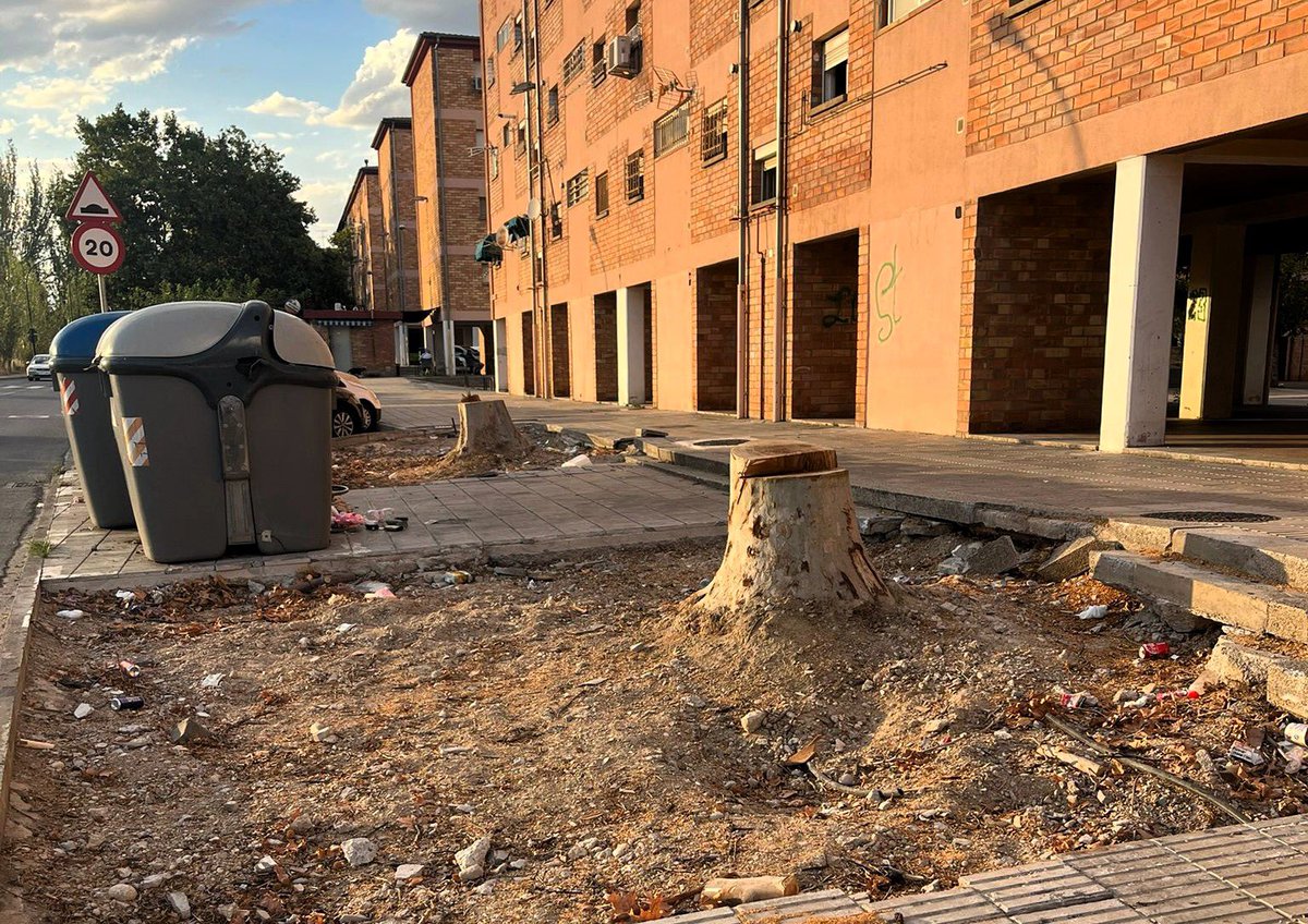 XavierEstradaF1's tweet photo. Ja tenia raó l’alcalde quan va dir que: “això és can pixa” @paerialleida Lleida és la ciutat del caos: contenidors cremant, arbres tallats en plena ona de calor i desordre institucional 🫣🔥😎🌞🌳 #lleida #bruta #cremant #fapena #sensearbres #senserefugisclimatics #onadecalor https://t.co/5RPtdWA64U