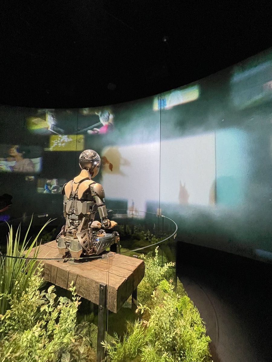 ping_jig's tweet photo. 石黒館は各個室で映像やアンドロイドの展示を見て回る形式。各部屋の映像も長すぎずちょうど良い。映像だけで無くアンドロイドが実用化された未来を没入的に感じられる展示になっている。満足度が高いのもよくわかる。多分シグネチャーパビリオンのなかでもお金がかかっている方なのではないか。
#大阪・関西万博 #石黒館 #いのちの未来