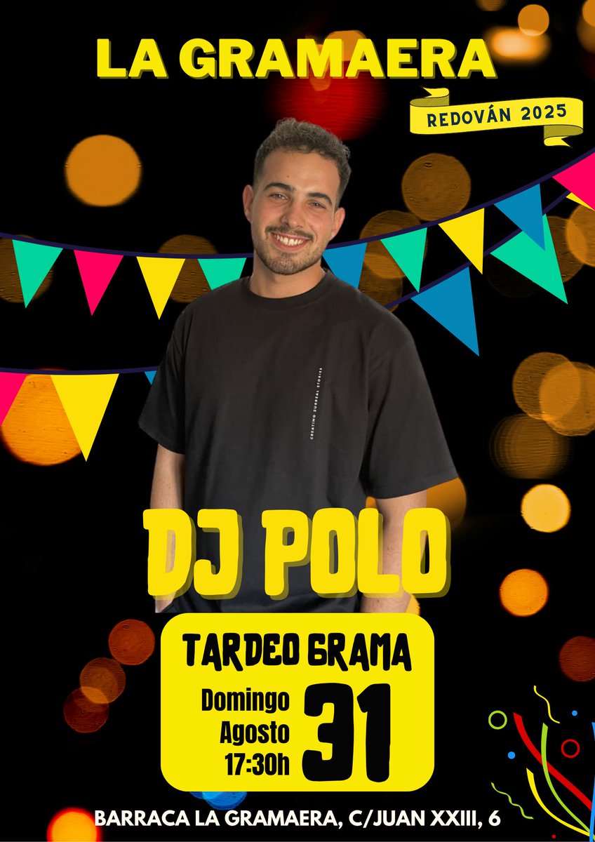 lagramaera's tweet photo. 🔥El domingo 31 de agosto, tras la exhibición de trabajos del cáñamo, tendremos nuestro ya tradicional #tardeo 🌞, un clásico que no podía faltar. 

DJ Polo 🎧 será el encargado de hacernos bailar y disfrutar con la mejor música y un ambientazo inigualable.

#FiestasRedován2025 https://t.co/ZkeAWNVFMl
