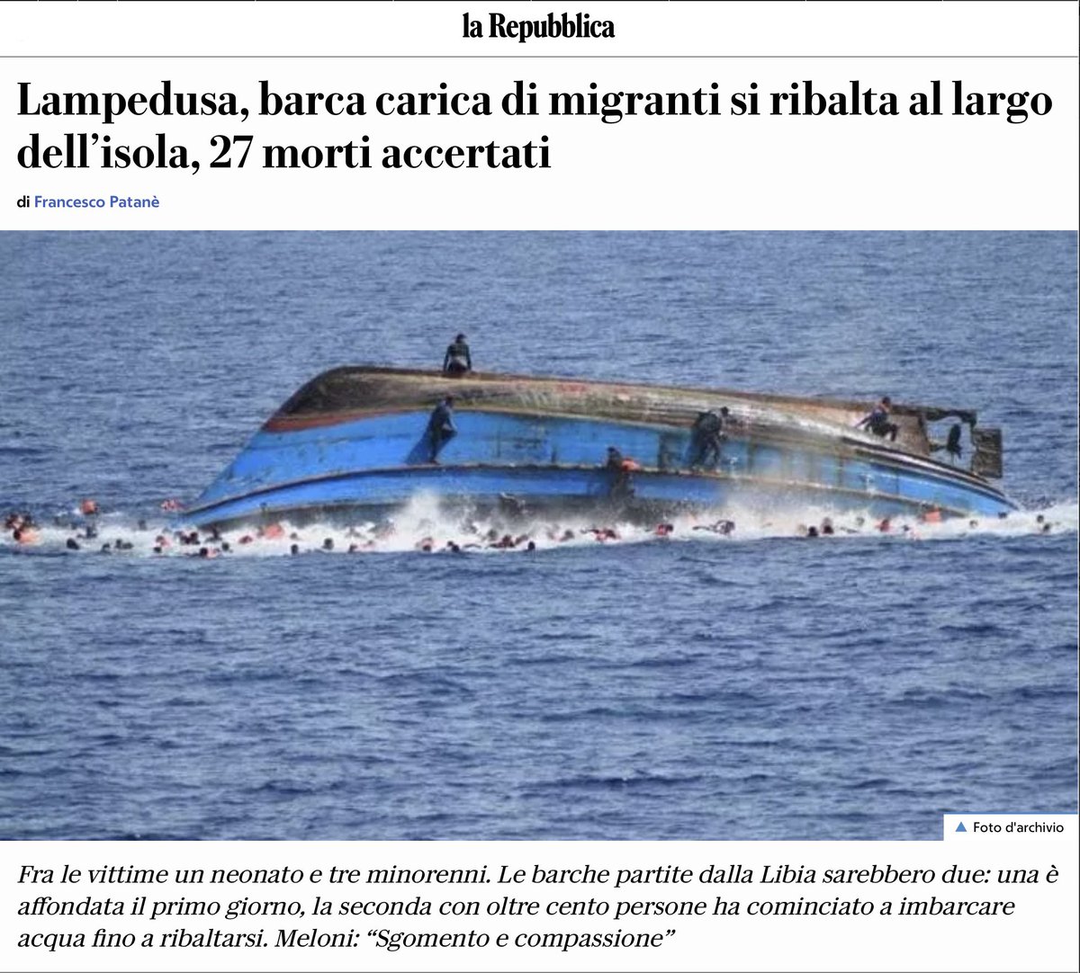 A 14 miglia dall’Italia, quindi nella zona di ricerca e soccorso di responsabilità italiana, si è consumata una enorme tragedia che ha coinvolto due imbarcazioni di migranti: sono annegate 27 persone tra cui un neonato e dei bambini. 17 sono i dispersi. 

Perché nessuno è