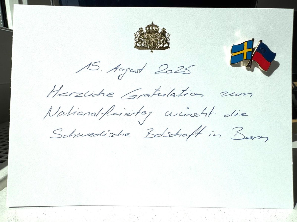 🇱🇮 Tomorrow, 15 August, Liechtenstein celebrates its National Day!
Warm greetings from the Embassy of Sweden in Bern to our friends in Liechtenstein. Our countries share strong diplomatic ties and common values.
#LiechtensteinNationalDay #SwedenInSwitzerland #Diplomacy