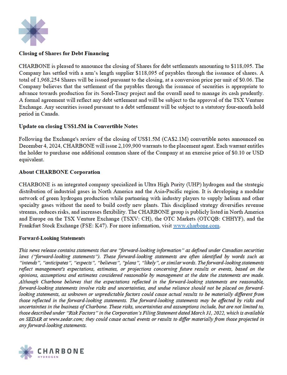 CHARBONE Hydrogen Provides Update on Flagship Sorel-Tracy Project, Achieving Multiple Key Milestones This Week
#CharboneHydrogen #CharboneHydrogenCorporation #HydrogeneQuebec #GreenHydrogen #HydrogenEconomy #Hydrogen