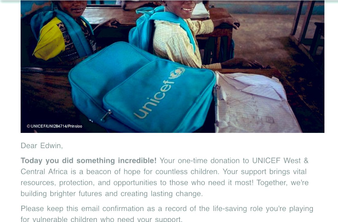 otooedwin's tweet photo. "Today, I took a small step towards making a big difference in the lives of children caught in the midst of war.Let's come together to give these innocent children a chance at a brighter future. #UNICEF #ChildrenInWar #DonateToday https://t.co/mEXsFvTak8