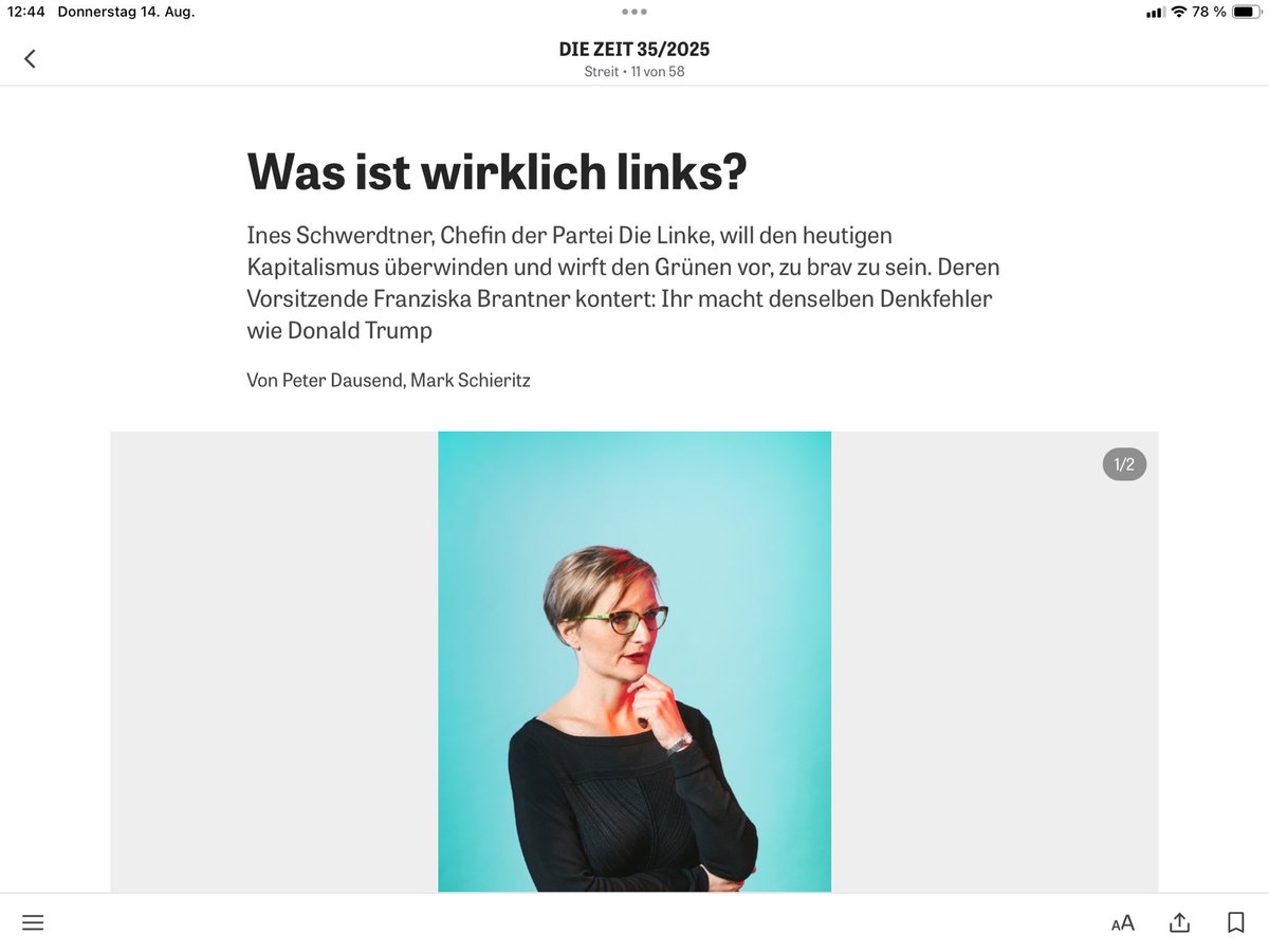 Bernd Ulrich (@berndulrich) on Twitter photo Erschütterndes Streit-Gespräch in <a href="/zeitonline/">DIE ZEIT</a> zwischen <a href="/fbrantner/">Franziska Brantner</a> und <a href="/inesschwerdtner/">Ines Schwerdtner</a> . Die einzig verbliebene Vision der <a href="/Die_Gruenen/">BÜNDNIS 90/DIE GRÜNEN</a> sind offenbar neue Technologien. Den Menschen trauen sie nichts zu, der Technik alles. Sad. Erschütterndes Streit-Gespräch in <a href="/zeitonline/">DIE ZEIT</a> zwischen <a href="/fbrantner/">Franziska Brantner</a> und <a href="/inesschwerdtner/">Ines Schwerdtner</a> . Die einzig verbliebene Vision der <a href="/Die_Gruenen/">BÜNDNIS 90/DIE GRÜNEN</a> sind offenbar neue Technologien. Den Menschen trauen sie nichts zu, der Technik alles. Sad.