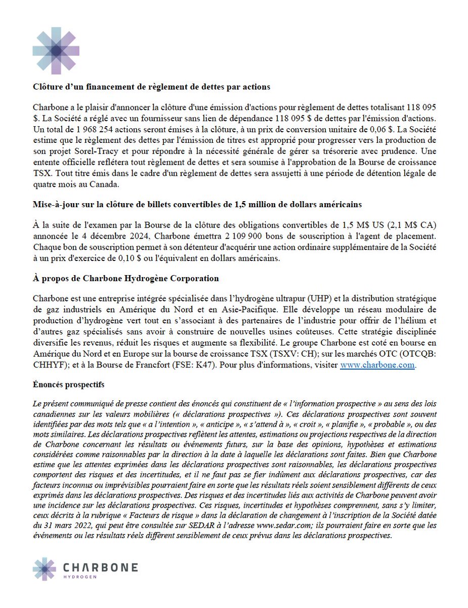 Charbone Hydrogène annonce des mise-à-jour sur le projet phare de Sorel-Tracy, franchissant plusieurs étapes clés cette semaine
#CharboneHydrogen #CharboneHydrogenCorporation #HydrogeneQuebec #GreenHydrogen #HydrogenEconomy #Hydrogen