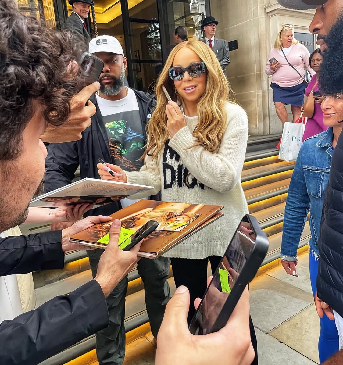 treacletots's tweet photo. Honestly so happy how much @MariahCarey has fed the UK lambily this Summer! Capital FM ball, Brighton freakin’ Pride 🌈, the multiple hotel moments, #HereForItAll snippet at Selfridges and I can’t wait for the big finish tomorrow with the Sandringham concert 🎵 @MariahAlerts 🩵🦋 https://t.co/x1ebUPrmjv