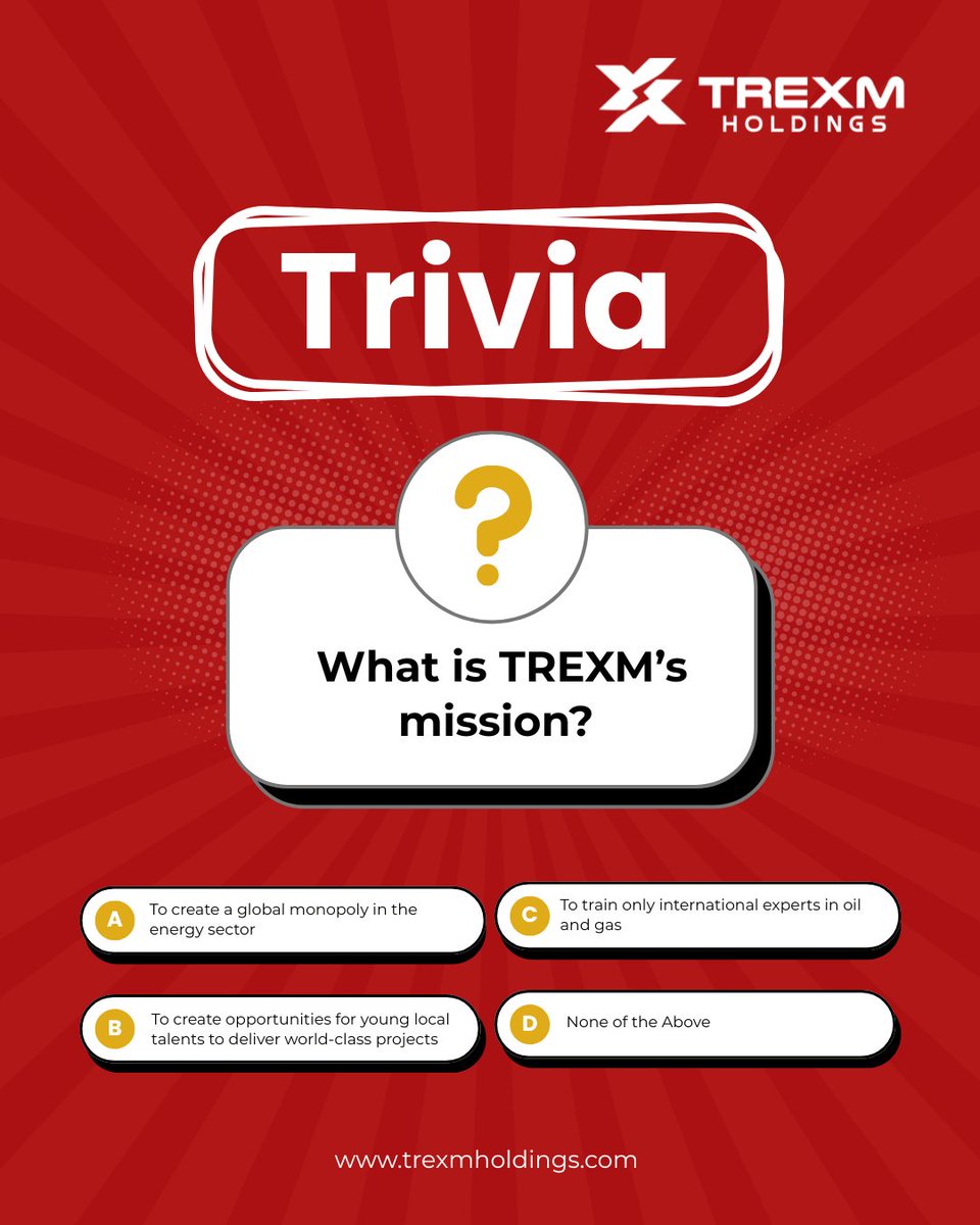 You’ve been part of our community for a while now but how well do you really know what we’re all about?

It’s time to put your knowledge to the test today with our trivia challenge.

Think you can ace it? Let’s find out

#trexmholdings #mission