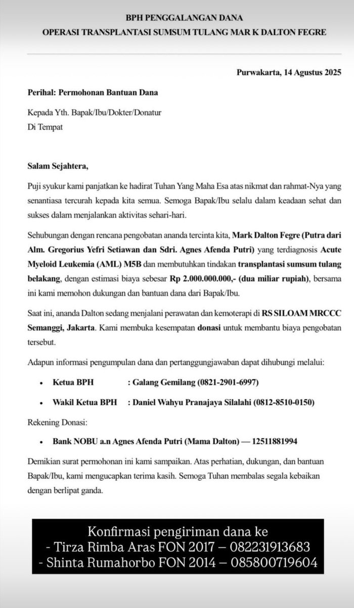 MatindasVictor's tweet photo. Mark Dalton, pejuang kecil usia 3 tahun sedang berjuang melawan Leukimia AML.
Ayahnya sudah berpulang, kini satusatunya harapan hidup Mark adalah transplantasi sumsum tulang belakang dengan biaya Rp 2 Miliar. Bantuan sekecil apa pun berarti nyawa bagi Mark.

#viral #trending https://t.co/JrOFHt8V0k