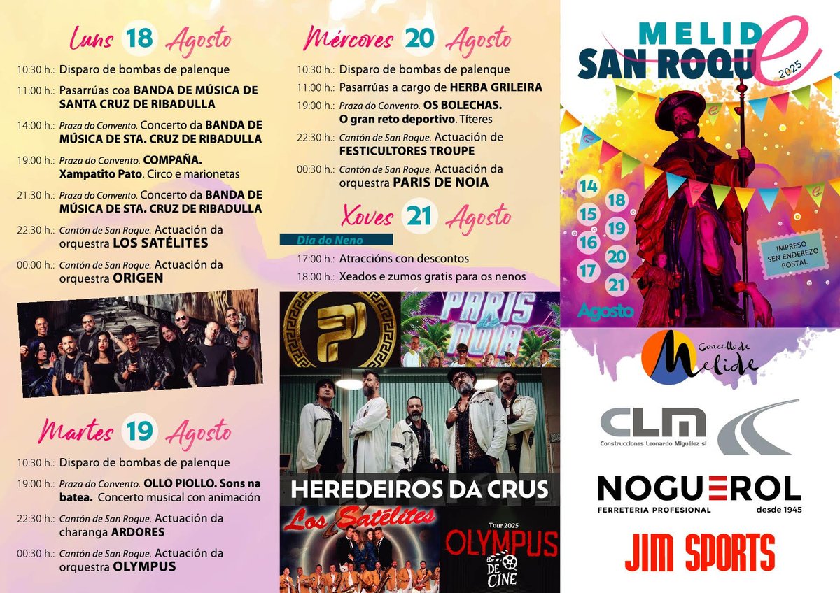 🥳 HOXE dan comezo as 𝗙𝗘𝗦𝗧𝗔𝗦 𝗗𝗘 𝗦𝗔𝗡 𝗥𝗢𝗤𝗨𝗘 𝟮𝟬𝟮𝟱 🥳

👉 Velaquí tedes toda a información das actividades programadas para as festas.

𝗔 𝗱𝗲𝘀𝗳𝗿𝘂𝘁𝗮𝗿‼️

#SanRoqueMelide2025 #AsMelloresFestasdeGalicia