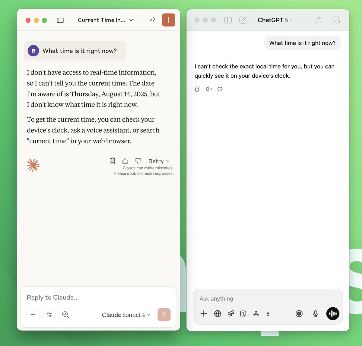 usechaps's tweet image. Why wrap your MCPs? 
Neither Claude nor ChatGPT can tell you the time. So even with direct calendar integration they will to answer a simple request like &quot;What meetings do I still have today&quot;. 
Things like this should &quot;just work&quot; - and in Chaps they do...