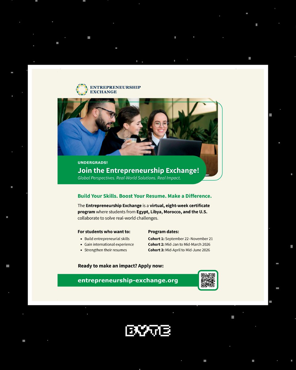 استكشف كيف يمكن للأفكار الريادية والاستراتيجيات التجارية أن تُحدث فرقاً حقيقياً، واعرف كيف يمكنك أن تكون جزءًا من هذا الجهد. يمنحك برنامج ريادة الأعمال الفرصة للتواصل مع زملائك الطلاب في ليبيا، والعمل ضمن فرق صغيرة لتطوير مهاراتك في بناء أفكار تجارية مبتكرة تُعالج تحديات واقعية