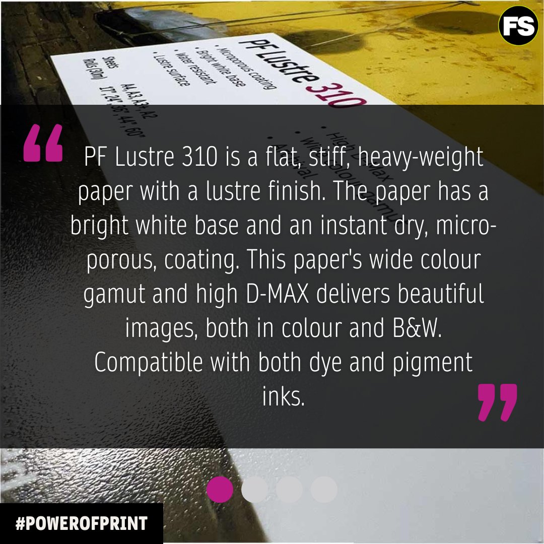 Fotospeed's tweet image. 🖨️ Fotospeed PF Lustre 310

✅ Heavyweight 310gsm
✅ Lustre surface for deep blacks &amp;amp; vibrant colour
✅ Wide colour gamut + high D-MAX
✅ Great for colour &amp;amp; B&amp;amp;W

A go-to photo paper for pro results.

🔗 fotospeed.com/fotospeed-pf-l…

#Fotospeed #PFLustre310