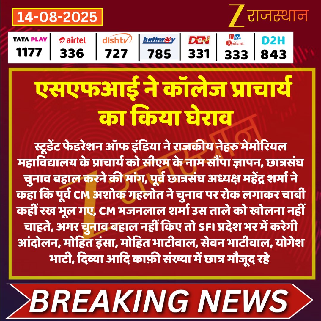 zeerajasthan_'s tweet photo. #Hanumangarh एसएफआई ने कॉलेज प्राचार्य का किया घेराव

@BhajanlalBjp @Bhajanlalofc @ashokgehlot51 @INCRajasthan @vishwaskumar001 @Mahendra_SFI_RJ #SFI #StudentsFederationofIndia #Protest #LatestNews #RajasthanNews #RajasthanWithZee https://t.co/RA7Itd9W0N
